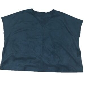 Marie Oliver Blue V-Neck Blouse Women's Size L Short Sleeve Top Polyester 0057